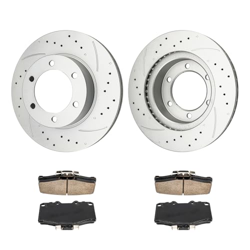 Drilled and Slotted Front Kit Brake Rotors Ceramic Brake Pads for Toyota 1997-2002 4Runner, Toyota 2004 Tacoma 3.4L, Toyota 1996 4Runner 3.4L, Toyota 1996 4Runner 2.7L(12.53”, 318.5mm) by KAC - Used condition - US$56.15