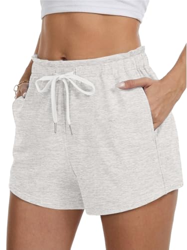 Feiersi Women’s High Waisted Lounge Shorts Cute Summer Sweat Shorts with Pockets Comfy Drawstring Athletic Fit(Variegated White,Medium)