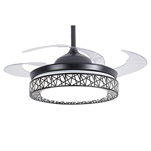 Moerun Ventilateur de plafond avec lumière 4 lames rétractables LED 3 changements de couleur 3 vitesses Lustre avec télécommande, moteur silencieux avec ampoules LED incluses
