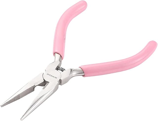 SUNNYCLUE 5 Inch Long Chain Nose Pliers with Serrated Jaws Mini Precision Pliers for DIY Jewelry Making Hobby Projects, Pink