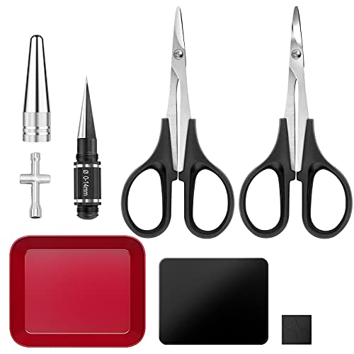 RC Station RC Body Reamer Hole Puncher with Tray RC Car Body Hole Puncher Reamer Straight Scissor with Sleeve 0-14mm RC Car Curved Trimming Scissor for RC Car Body Shell Body Mounting 5 in 1