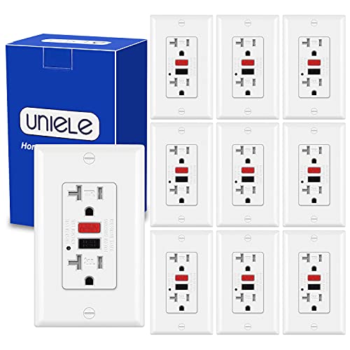 (10 Pack) UNIELE 20 Amp 125 Volt GFCI Recepticle Outlet, Tamper-Resistant GFI with LED Indicator, 20A/125V, ETL Listed