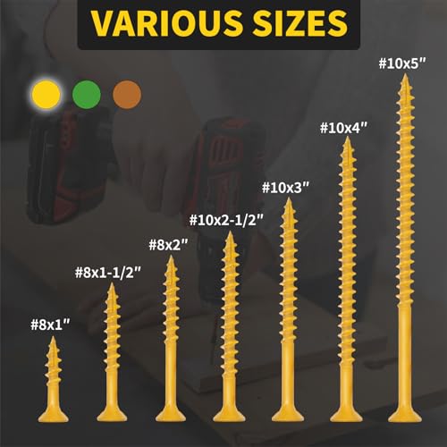 Image of Wood Screws 5 Inch, FIXLINK Deck Screws #10 x 5, 105 PCS, Epoxy Coated, T25 Star Bit Above 1500 Hour Salt Spray Coating Outdoor Decking Screws Excellent Rust Resistant for Wood Fence, Tan
