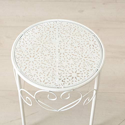 Whw Whole House Worlds French Country Shorty Plant Stands, Set Of 3, Round Top, White, Romantic Vintage Style Iron, For Indoor And Outdoor Use, 15, 13, And 11 Inches Tall #TOP3