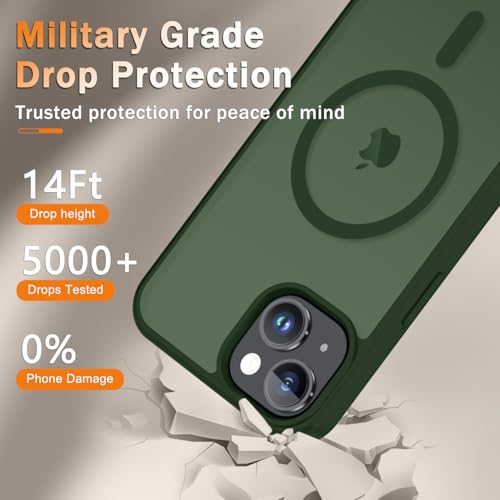 Image of for iPhone 15 Plus Case, iPhone 14 Plus Case, Matte Magnetic Phone Cover with 1 Screen Protector [Support for MagSafe] [Shockproof Military Grade Protection] Translucent Frosted Back, Sage Green