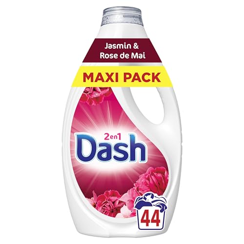 Dash 2en1 Lessive Liquide, 44 Lavages, Parfum Jasmin et Rose de Mai, Jusqu'à 3 Semaines de Fraîcheur, Fabriqué en France