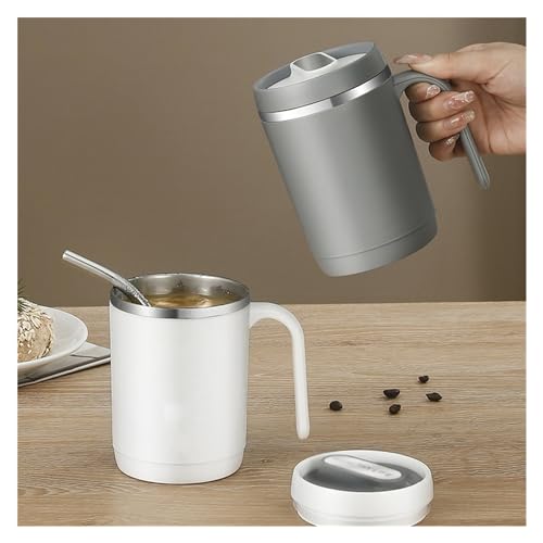 Taza de viaje de acero inoxidable aislada con tapa y asa, taza de café a prueba de fugas, duradera, reutilizable, para bebidas frías y calientes en casa u oficina