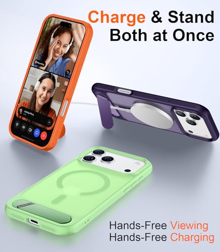 Image of Designed for iPhone 17 Pro Case, [Built-in Invisible Kickstand][Compatible with MagSafe][Military Grade Shockproof] Slim Translucent Matte Phone Case 6.3 inch (Light Green)