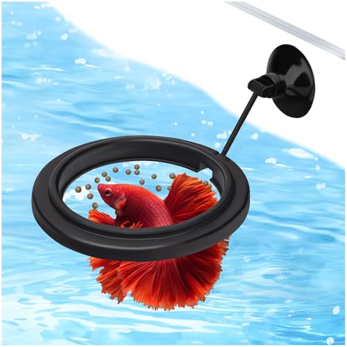 Novique Aquarium Feeding Ring Small Round Floating Fish Food Feeder Food Holder with Suction Cup for Betta Goldfish Guppy Turtle Tank Accessries (1Pack)