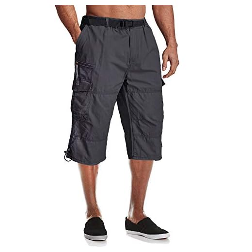 MAGCOMSEN Herr cargo shorts casual 3/4 längd säckiga stridsbyxor elastisk midja med flera fickor, Grått, 46 SE