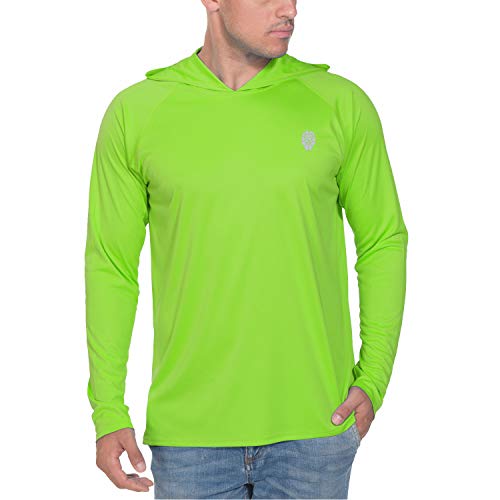 Men's UPF 50+ UV Sun Protection Outdoor Long Sleeve Fishing T-Shirt with Hoodies Neon Green - Thumbnail 3