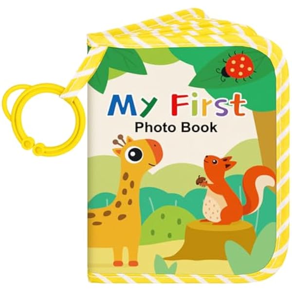Lanpn Album na zdjęcia zawiera 17 zdjęć 10x15cm, Album Fotograficzny My First Miękka Książka Rodzinna z naklejkami na kartę z imieniem prezent na baby shower, dzieci, noworodki (Zwierzę,Żółty)