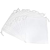 Cotton Drawstring Pouches Bulk, Bright White Canvas Fabric, Muslin Cloth Dust Bags for Storage,...