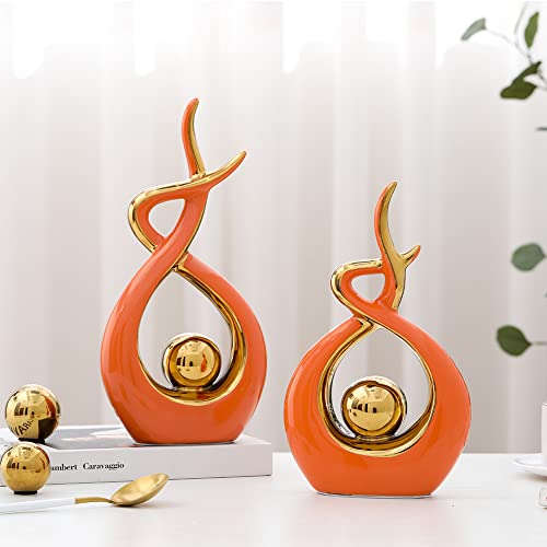 WEIDILIDU Decorative Orbs Abstract Art Ball (Set of 3) Ceramic Statue Sculpture Decoration Ornaments for Living Room Dining Room Office Cabinet Bar Shelves Table Center Pieces (Golden Ball WG123)