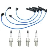 Vkinman 4 Pack 671-4305 Spark Plugs with Wire Set, Replacement for Subaru Outback Forester Impreza Legacy Replacement for Saab 9-2X H4 2.5L, Replaces RC-FX101 22453AA14 22452AA690