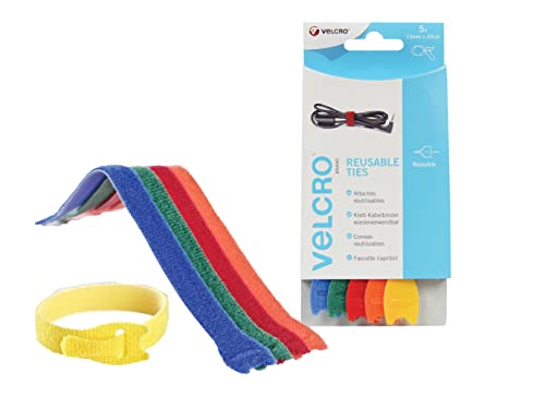 Image of Velcro Brand VEL60250 Velcro Adjustable Ties (5), Multi-Colour, 12mm x 20cm-5Pk, Set of 5 Pieces