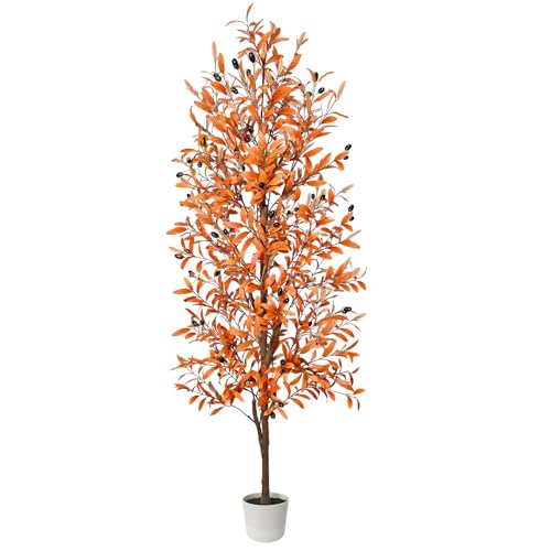 Luiywan Artificial Olive Tree, Fall Tree for Outdoor Indoor Porch Entryway, Orange Potted Fake Tall...