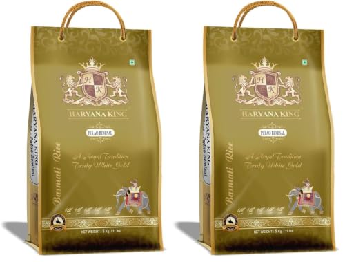 Image of Haryana King Pulao Basmati Rice - 5kg | Long Grain | Naturally Aromatic & Quick Cooking | Ideal for Veg & Peas Pulao, Fried Rice & Everyday Dishes | Non-Sticky (Pack of 2)