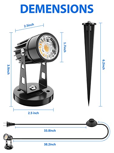 Doreio Led Spot Lights Indoor 3W Accent Lighting Up Lights Indoor Spotlight Lamp For Plants 120V Warm White Uplighting Decor Us 2-Plug 6 Ft Cord With Floor Foot Switch (1 Pack With Base And Stake) #TOP4