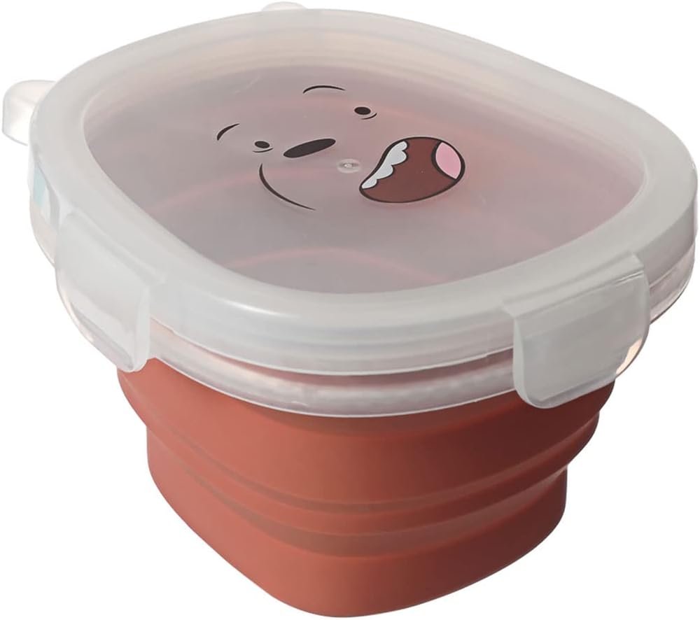MINISO We Bare Bears Silicone Food Storage Container with Lids, BPA Free Foldable Bento Lunch Boxes, 18oz Collapsible Meal Prep Container for Kitchen, ...