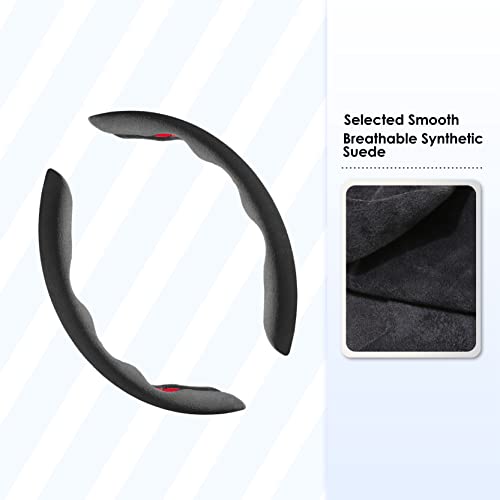 2-Piece Suede Car Steering Wheel Cover Universal (Grey, 14 1/2-15Inch) #TOP2
