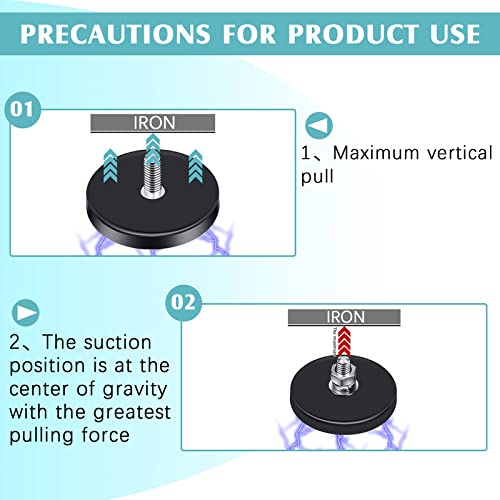 Neodymium Magnet Rubber Coated Mounting Magnets Small Scratch Safe Black Stud Magnet Painted Surface Waterproof Magnets M6 Threaded Magnet With Bolts Nuts For Lighting Camera Tools(8 Packs,1.69 Inch) #TOP3