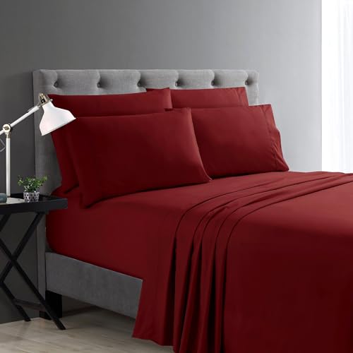Home Collection Micro Caress Luxurious Sheet Set, 90 GSM 4 -Piece Full Size with 2 Additional Pillowcase, Burgundy Color