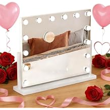 Vanity Mirror with Lights, Lighted Vanity Mirror with Detachable 10X Magnification for Bedroom Bathroom, 14 LED Bulbs, Touch Control with 3 Color Lighting Modes, 360 Rotation White US Plug