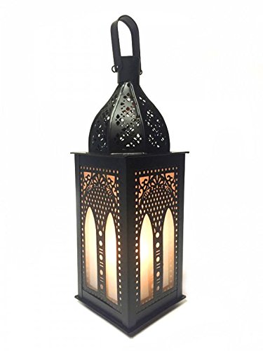 Lanterna Orientale Marocchina Asrar In Metallo E Vetro Smerigliato – 29 Cm – Portacandele Per Interni/Esterni – Stile Marrakech
