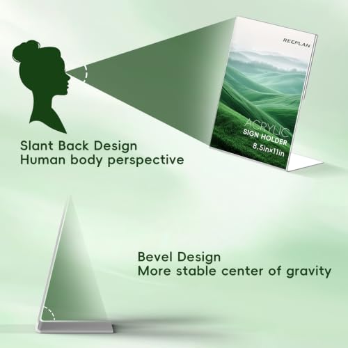 Acrylic Sign Holder 8.5 x 11 Inch, L-Shaped Slant Back Clear Display Stand, Vertical Plastic Sign Holder for Tabletop, Office, Retail Store, Restaurant & Countertop Display (4 PACK) by ReePlan - Image 6