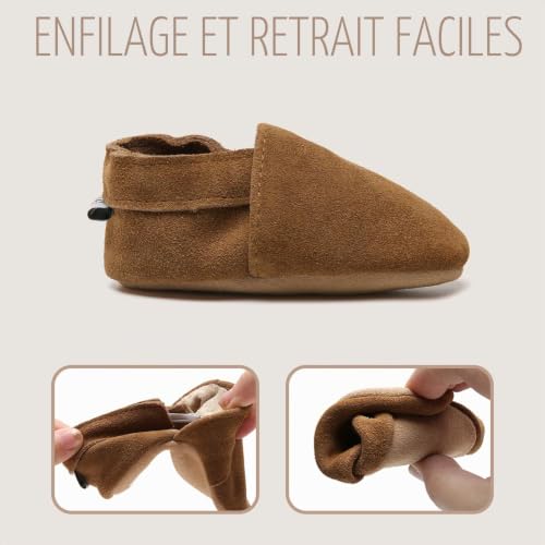 IceUnicorn Chausson Bébé Cuir Souple antidérapantes Chaussure Premiers Pas Bébé Garçon Fille (Châtaigne, 12-18 Mois) – vue 4