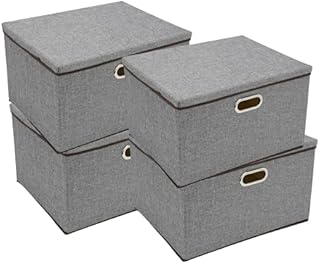 Holdfiturn 4pcs Foldable Storage Boxes 50x40x30cm Linen Fabric Decorative Clothing Storage Bins Containers Basket for Toys Shelves Clothes Books