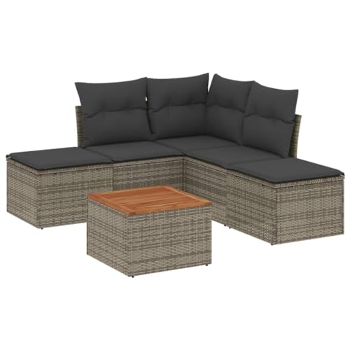 Eleganz 6-TLG. Garten-Sofa Garnitur mit Kissen – Moderne Poly Rattan Lounge Möbel für Terrasse & Balkon – Wetterfest & Bequem