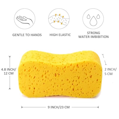 Image of CAR SAAZ Washing Sponge for Car & Bike | Super Absorbent Multipurpose Yellow Sponge (Pack of 2) | Large Size Foam Cleaning Sponge, Durable & Long-Lasting