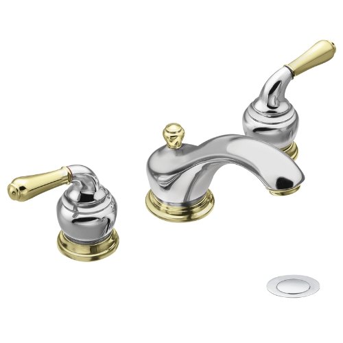 Moen T4570CP Monticello Two-Handle Low Arc Bathroom Faucet Without Valve, Chrome and Polished Brass