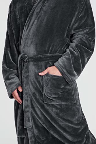 CityComfort Mens Dressing Gown Super Soft Mens Fleece Robe with Hood Gowns Bathrobe Warm and Cozy (3XL, Charcoal) - Image 4