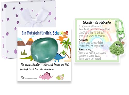 MKISHINE Glücksbringer Einschulung Mutstein Schulkind + Mutmonster Schulkind Mutstein 2025 Schultüte Füllung Schulanfang Geschenk Glücksbringer mit Grußkarte Geschenkbox