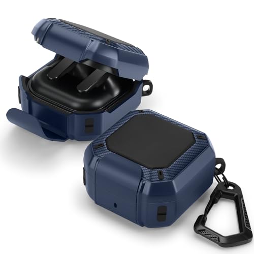 Anlinser Etui kompatybilne z Samsung Galaxy Buds 4 Pro / Galaxy Buds 4, etui z teksturą włókna węglowego ze stojakiem na telefon, niebieskie