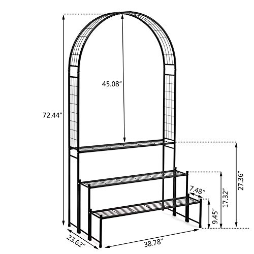 Doeworks 3 Tier Plant Stand With Garden Arch, Flower Pot Holder Display Shelf, Garden Arbor For Climbing Plants, Black #TOP1