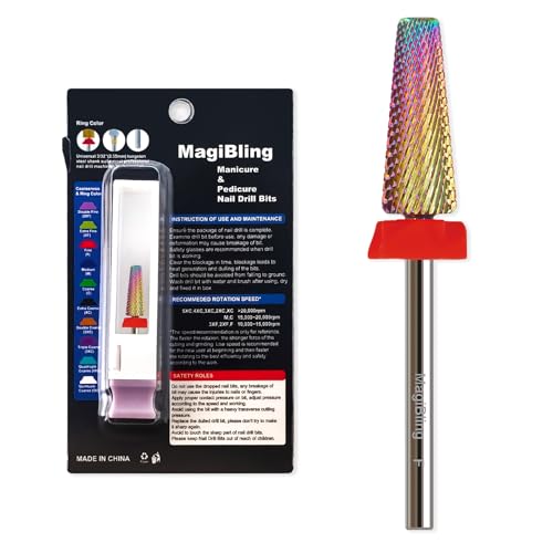 Fine 16mm Long 5-in-1 Nail Drill Bit, Rainbow, 3/32", Two-Way Rotation