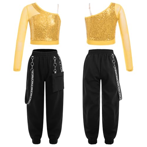 JEYPINMI Girls 2 Piece Jazz Street Dance Outfit Hip Hop Clothes Crop Top with Jogger Pants Set Tracksuit