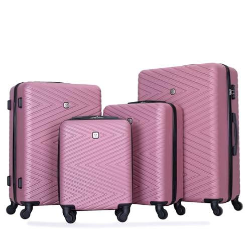 4-Piece Lightweight ABS Luggage Set with Rotating Wheels & Lock - Pink - 16/20/24/28 Inch3