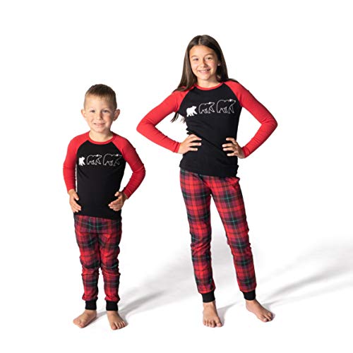 JumpOff Jo - Matching Family, Mens, Womens, Kids, Infant Pajamas Set, Bear, 18-24 Month Red and Black - Thumbnail 6