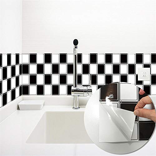 wxiang 20cmx240cm Stickers Carrelage De MosaïQue Auto-AdhéSif ImperméAble Cuisine Stickers carrelage Salle De Bain Vinyle Sticker Muraux-Noir et Blanc – vue 3