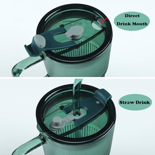 Miniatura 6 de Joeyan 450ml Vaso De Vidrio Con Tapa Y Pajitas, Juego De 2 Taza De Agua Verde Con Mango,Helada Sellado A Prueba De Fugas Para Café Caliente O Helado Bebidas Mixtas,Hogar Oficina Al Aire Viaje Libre