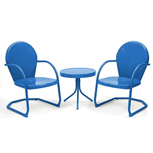 Eongdn Patio Bistro Set 3 Piece Outdoor, Retro Metal Lawn Chairs, 2 C-Spring Metal Outdoor Chairs And Round Side Table, Sky Blue #TOP7