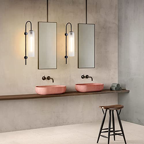 Bokt Mid Century Modern Long Wall Sconce 1-Light Matte Black White Glass Wall Mounted Light Contemporary Large Indoor Wall Sconce Lamp Vintage Bathroom Wall Light (White) #TOP6