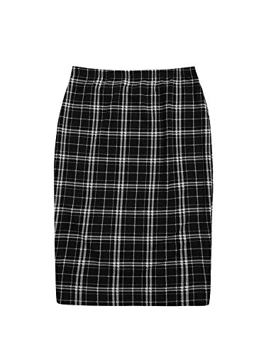 SheIn Women s Plus Below Knee Plaid Print Stretch Bodycon Midi Office Pencil Skirt Black Plaid XX-Large Plus