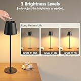 UPXNBOR Night Light, LED Touch Bedside Table Lamp, Cordless Rechargeable USB Table Lamp, 3-Level Dimmable Brightness, IP54 Waterproof, Full Metal Housing, Dual Battery Power, Black - Image 2