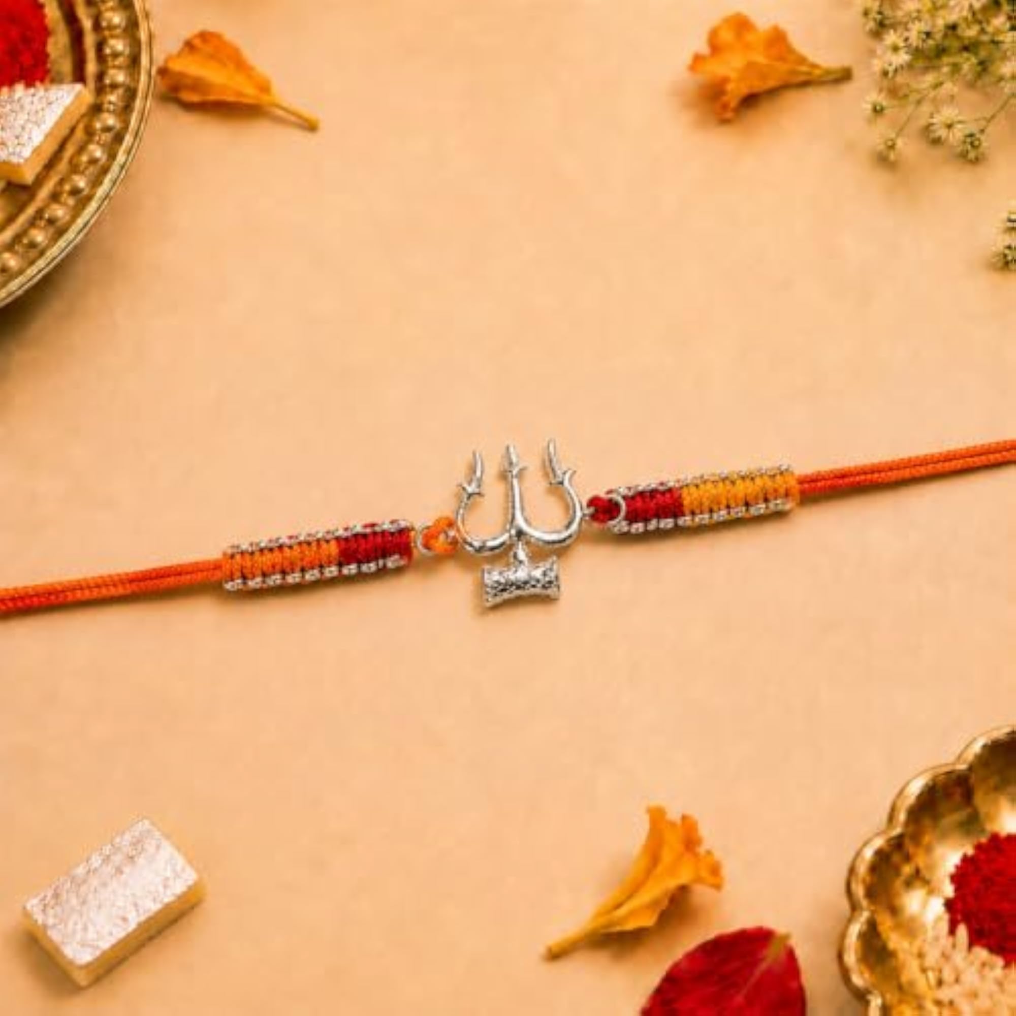 Trishul Silver Plated Rakhi for Brother, Spiritual Designer Gift